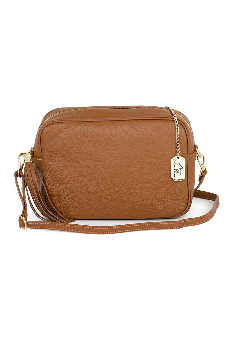 Anna Morellini Geanta crossbody de piele cu bareta detasabila - Maro scortisoara