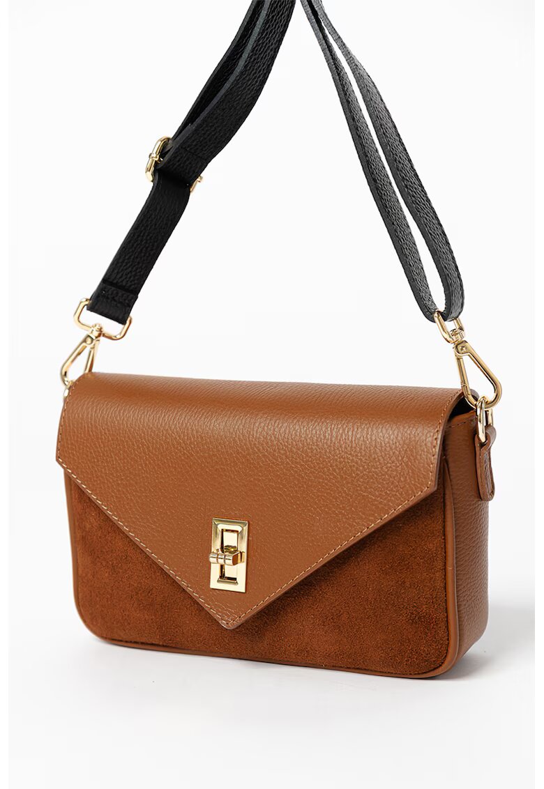 Anna Morellini Geanta crossbody de piele cu clapa - Negru/Maro scortisoara