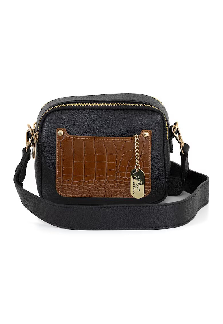 Anna Morellini Geanta crossbody de piele cu fermoar - Negru/Maro