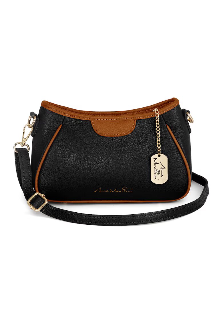 Anna Morellini Geanta crossbody de piele cu garnituri contrastanta - Negru/Maro scortisoara
