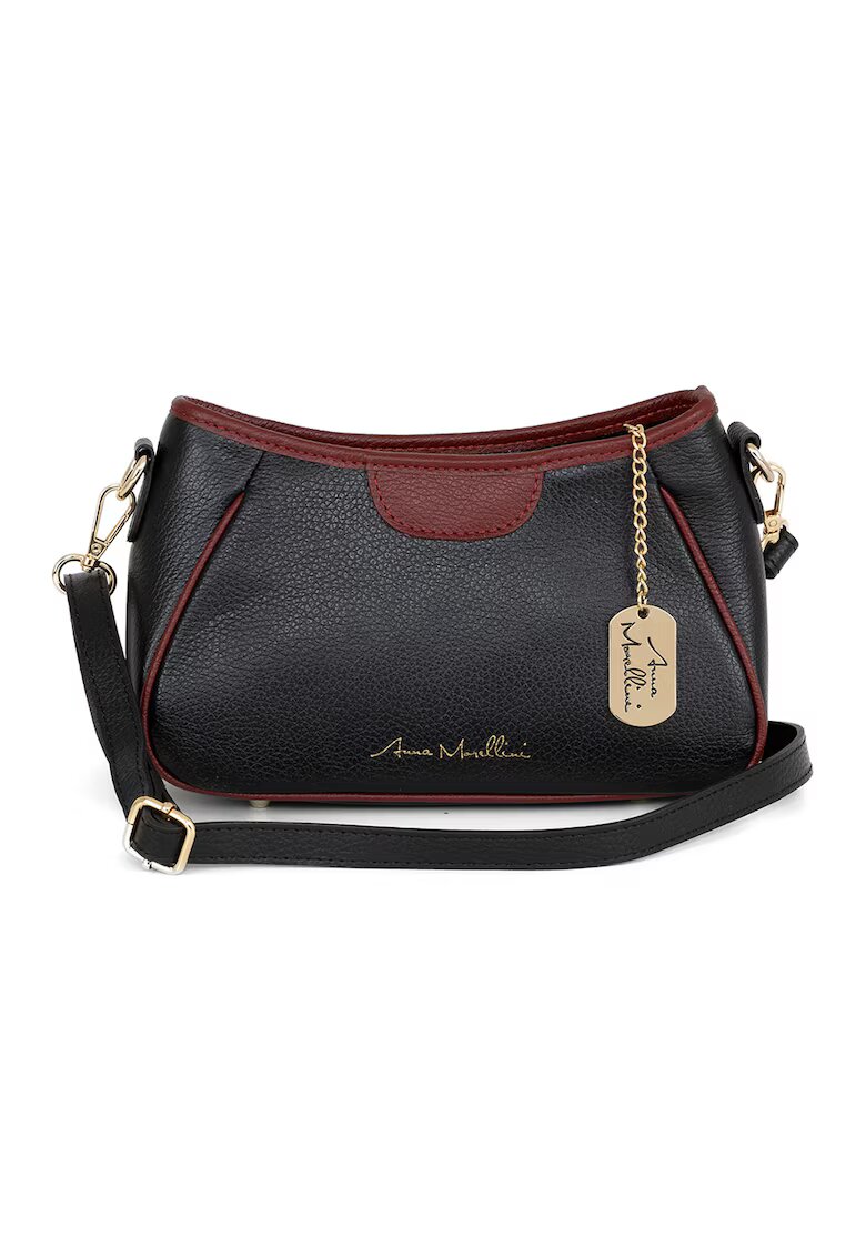 Anna Morellini Geanta crossbody de piele cu garnituri contrastanta - Visiniu/Gri carbune