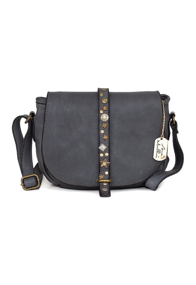 Anna Morellini Geanta crossbody din piele cu aplicatii metalice Luigia - Gri inchis