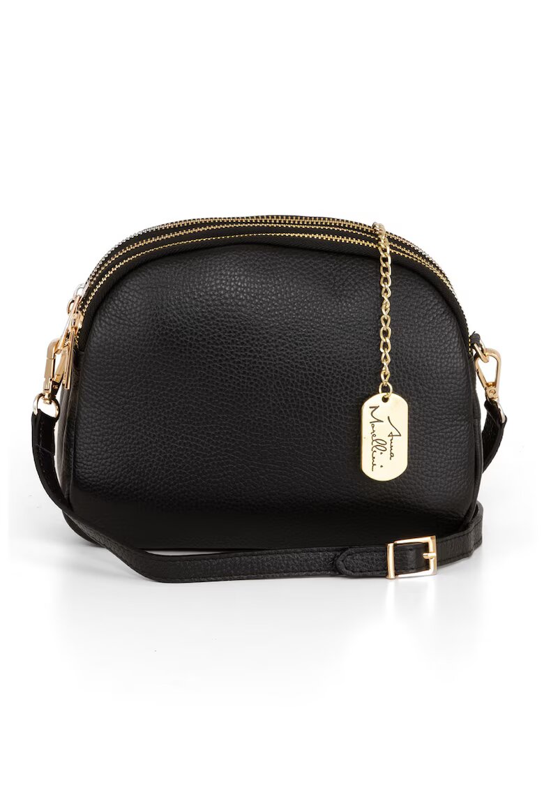 Anna Morellini Geanta crossbody din piele cu bareta detasabila - Negru