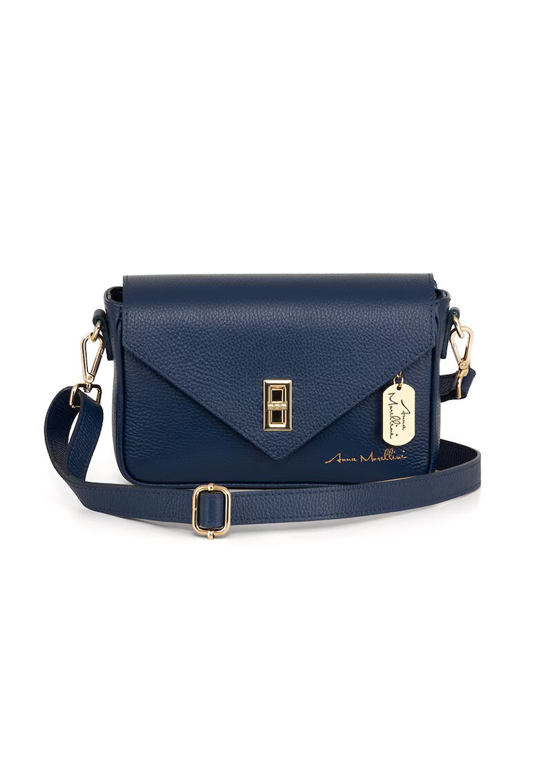 Anna Morellini Geanta crossbody din piele cu sistem metalic - Bleumarin