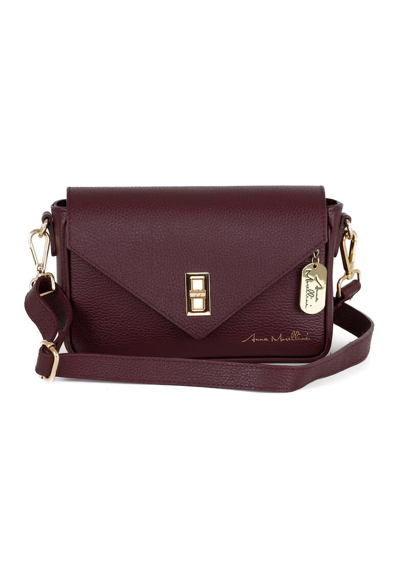 Anna Morellini Geanta crossbody din piele cu sistem metalic - Maro cognac
