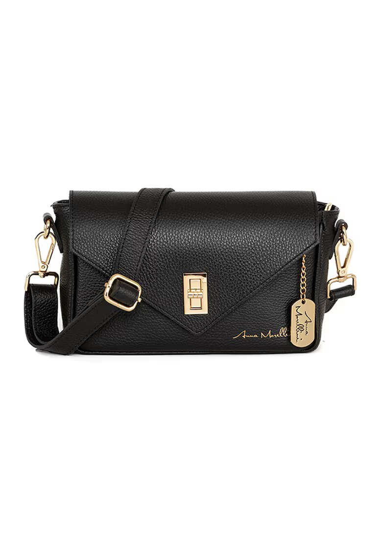 Anna Morellini Geanta crossbody din piele cu sistem metalic - Negru