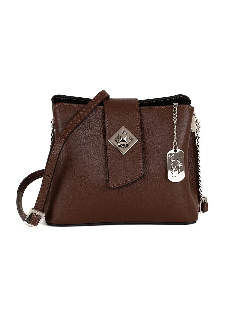 Anna Morellini Geanta crossbody mica de piele cu logo - Maro inchis
