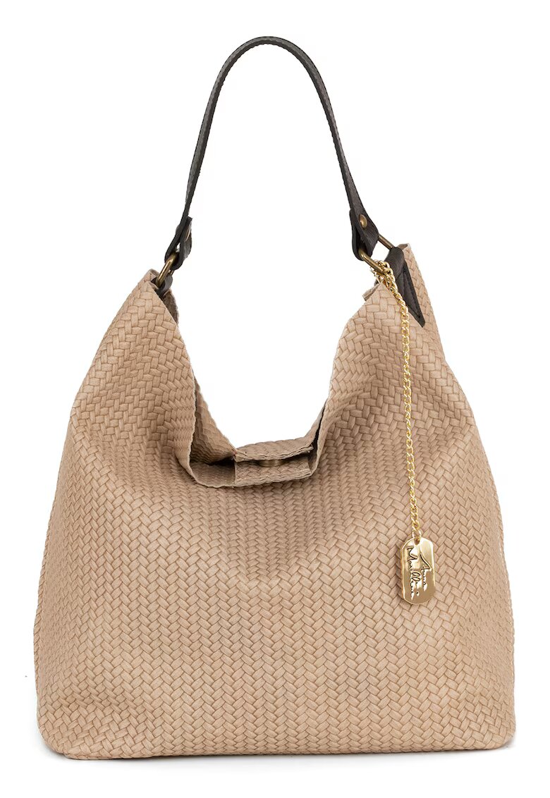 Anna Morellini Geanta hobo de piele cu aspect impletit Sebastiana - Maro deschis