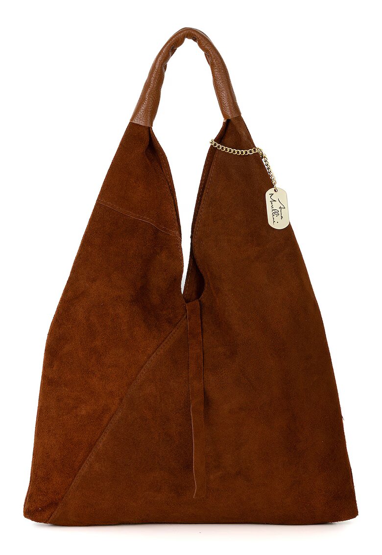 Anna Morellini Geanta hobo din piele intoarsa cu etui interior - Maro scortisoara/Caramel