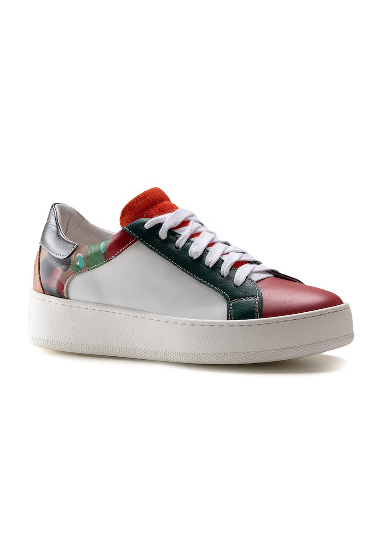 Anna Morellini Pantofi sport colorblock de piele - Rosu/Alb/Verde inchis