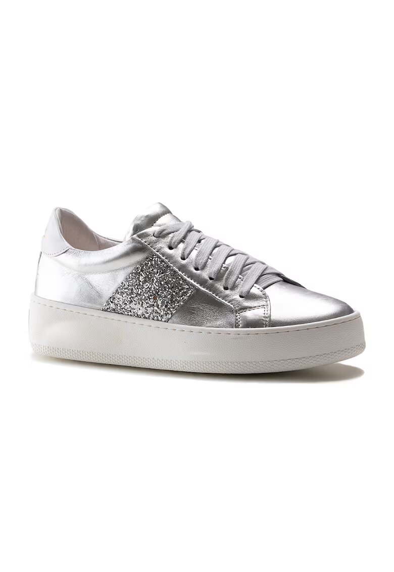 Anna Morellini Pantofi sport de piele cu aspect metalic - Argintiu