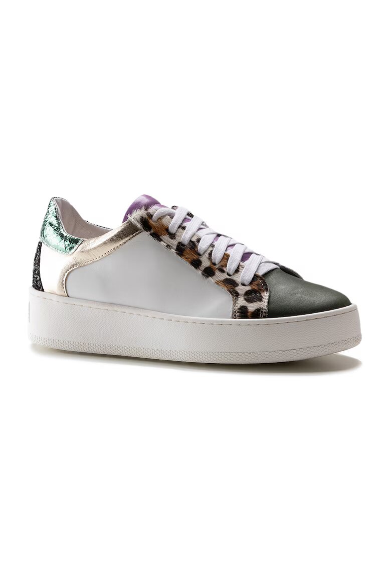 Anna Morellini Pantofi sport de piele cu detaliu grafic - Alb/Verde padure