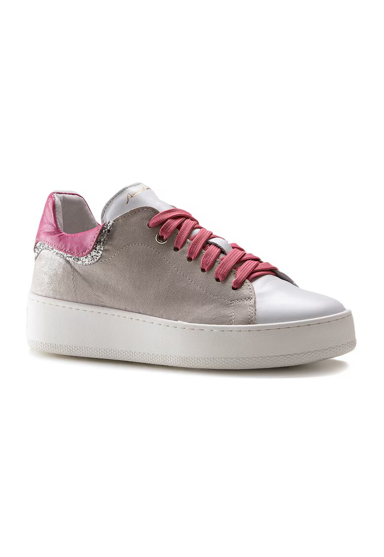 Anna Morellini Pantofi sport de piele cu detaliu stralucitor - Alb/Fucsia/Argintiu