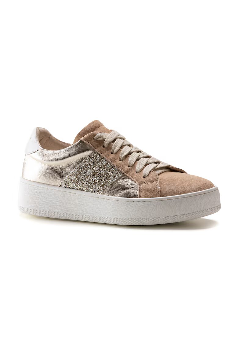 Anna Morellini Pantofi sport de piele cu model colorblock - Auriu/Maro camel