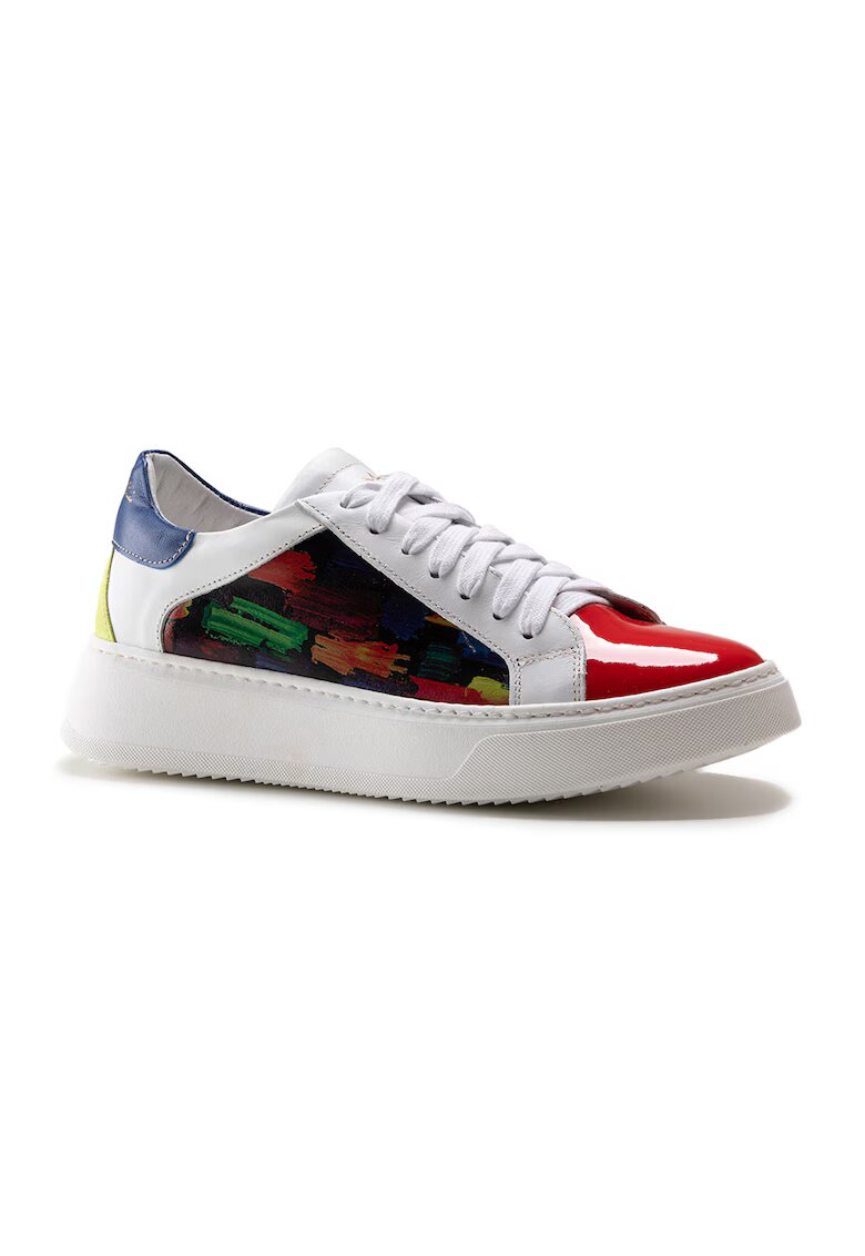 Anna Morellini Pantofi sport de piele cu model colorblock - Rosu/Alb/Verde
