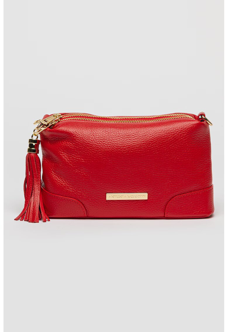 Antonia Moretti Geanta crossbody din piele cu compartimente multiple - Rosu vermillion