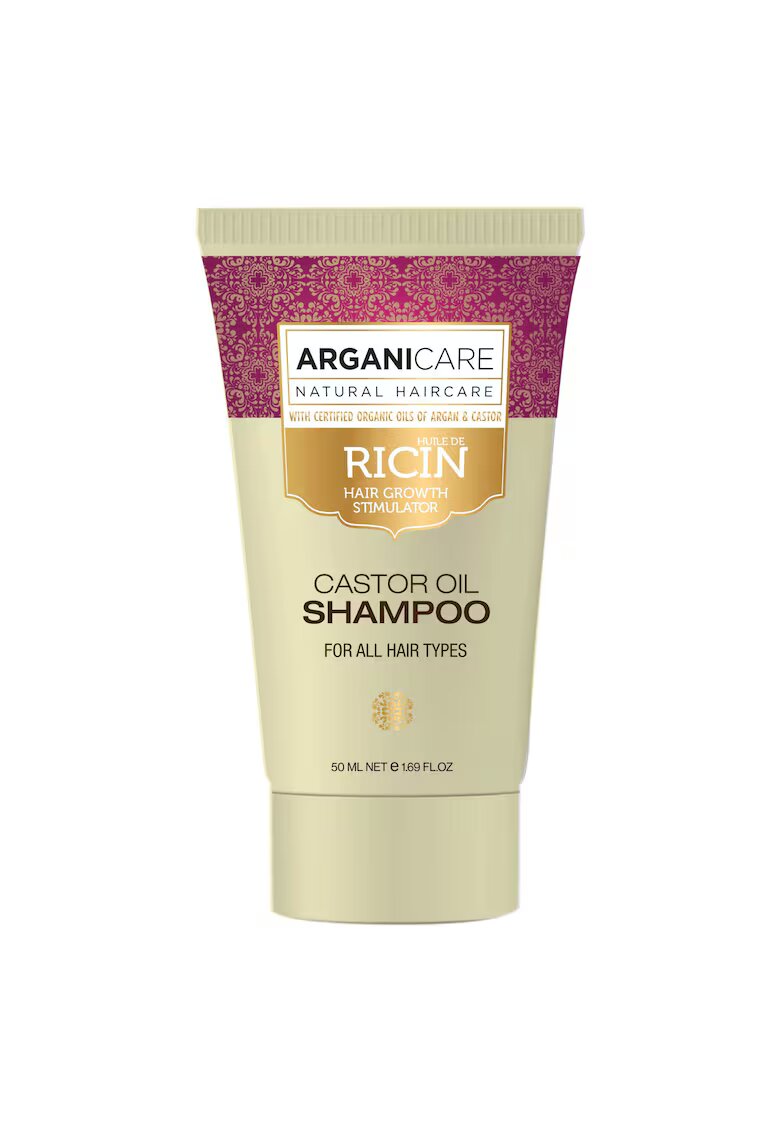 Arganicare Sampon pentru stimularea cresterii parului cu ulei de ricin pentru toate tipurile de par - travel size - 50 ml