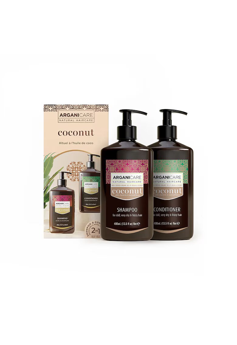Arganicare Set Sampon & Balsam cu Ulei de Cocos si Ulei de Argan - pentru par tern - foarte uscat sau frizzy - 400 ml x2