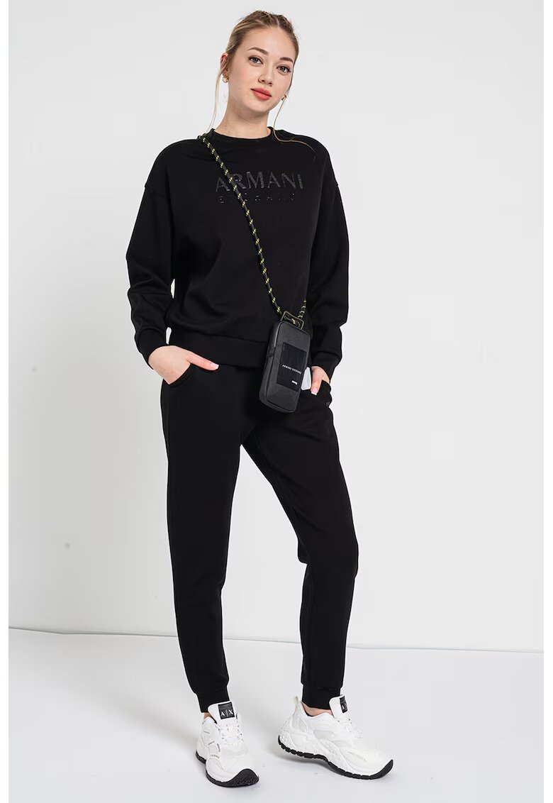 Armani Exchange Bluza de trening cu decolteu la baza gatului si logo - Negru