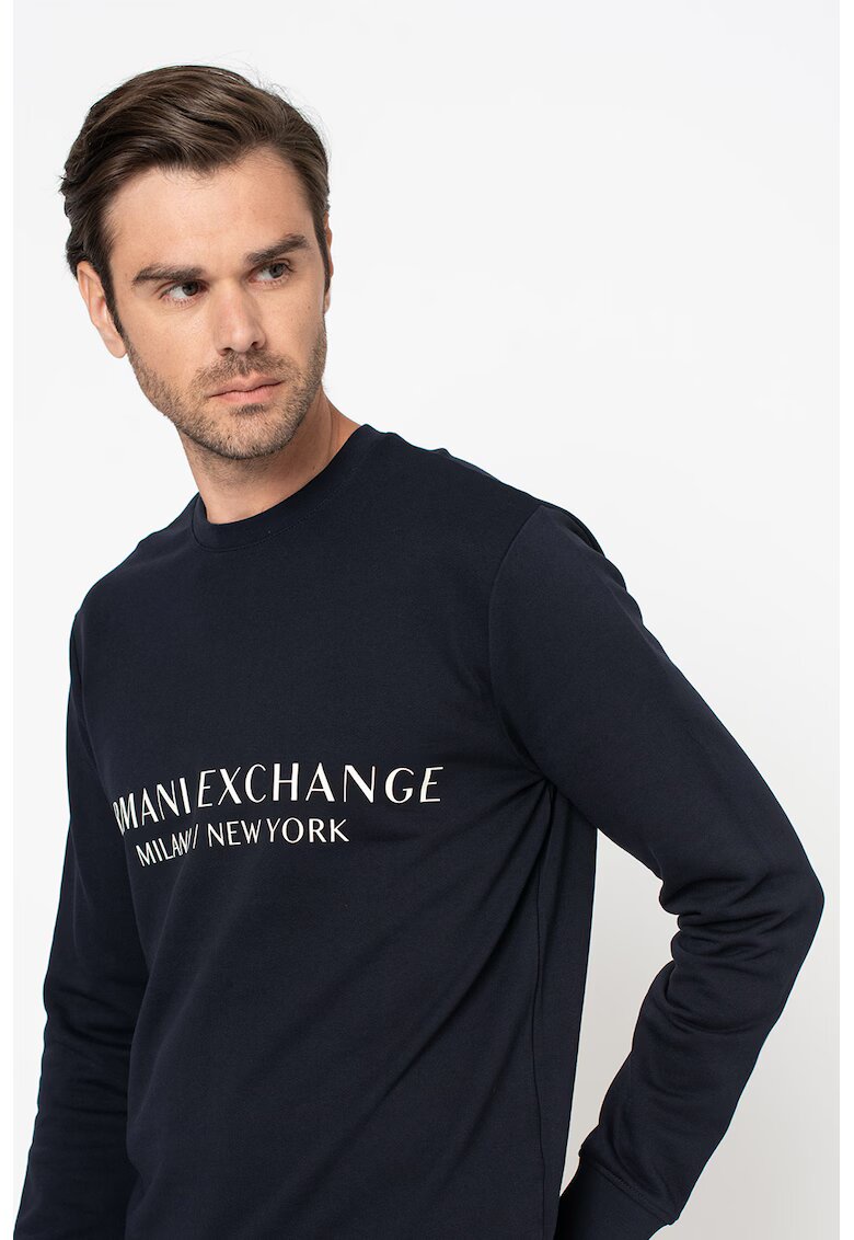 Armani Exchange Bluza de trening din bumbac cu imprimeu logo - Alb murdar/Bleumarin