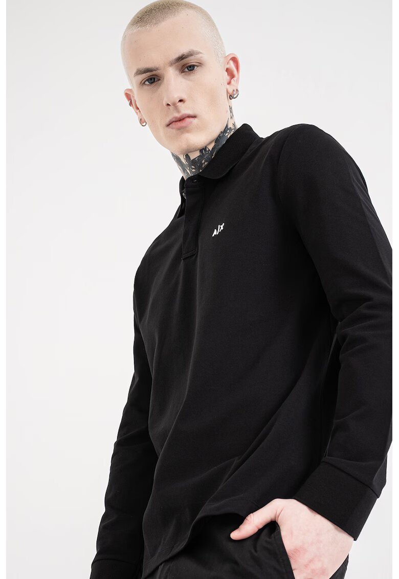 Armani Exchange Bluza polo cu logo brodat - Negru