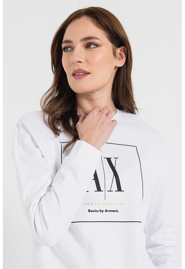 Armani Exchange Bluza sport cu imprimeu logo si maneci cazute - Alb