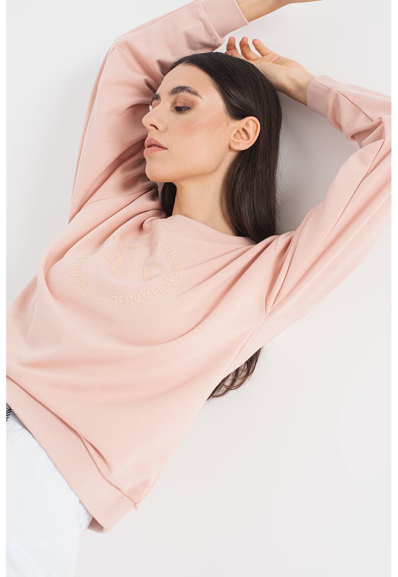 Armani Exchange Bluza sport cu maneci cazute si logo cauciucat - Roz pastel