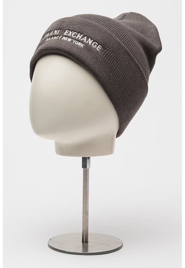 Armani Exchange Caciula cu logo brodat - Gri inchis