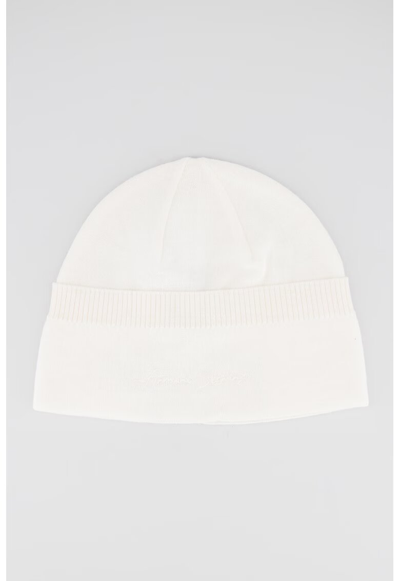 Armani Exchange Caciula de lana virgina tricotata fin - Alb murdar