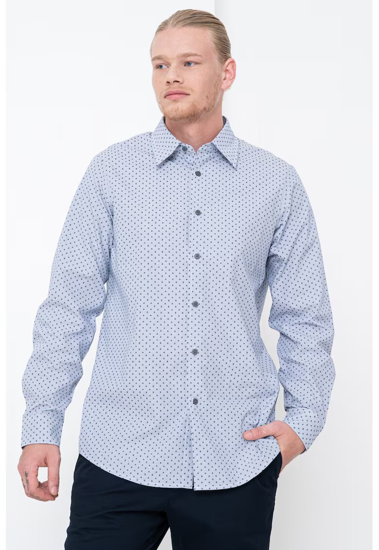 Armani Exchange Camasa cu model si guler clasic - Alb/Negru/Albastru royal