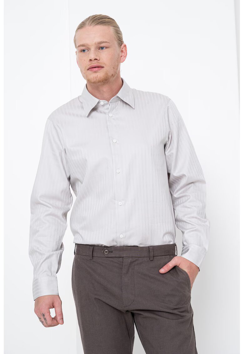 Armani Exchange Camasa de bumbac cu guler clasic - Grej