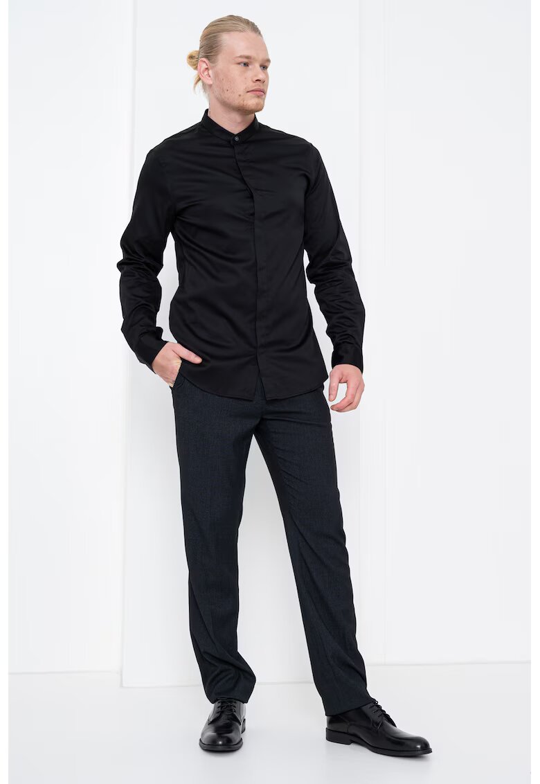 Armani Exchange Camasa de bumbac cu guler Henley - Negru