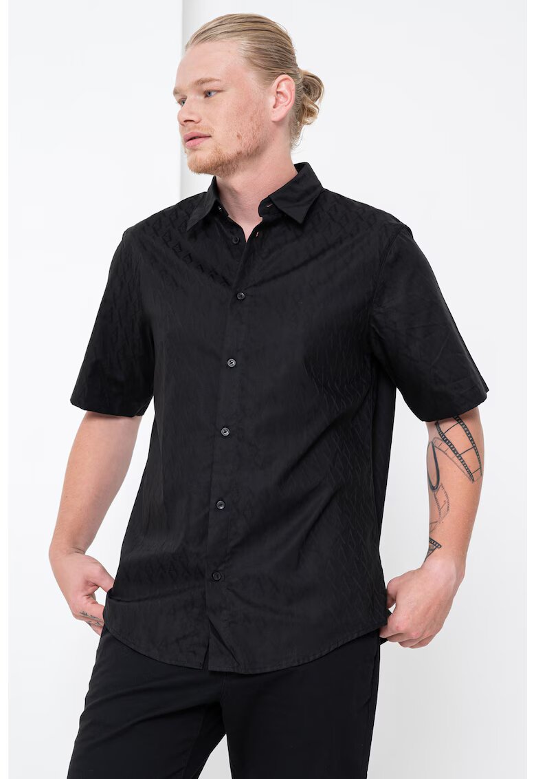 Armani Exchange Camasa de bumbac cu maneci scurte - Negru