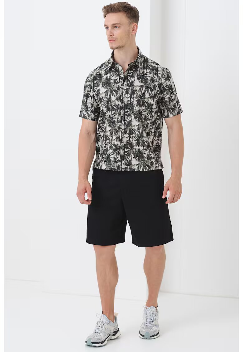 Armani Exchange Camasa de bumbac cu model tropical - Alb/Verde sparanghel