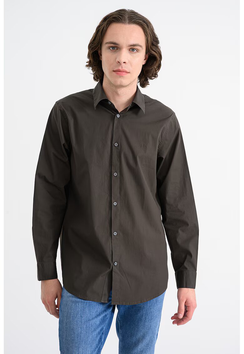 Armani Exchange Camasa din amestec de bumbac cu guler clasic - Maro inchis