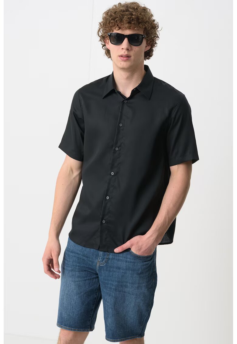 Armani Exchange Camasa din lyocell cu maneci scurte - Negru
