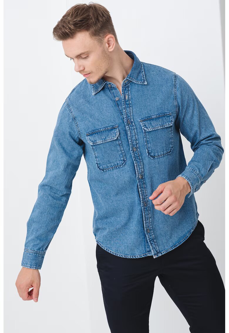 Armani Exchange Camasa regular fit din chambray - Albastru