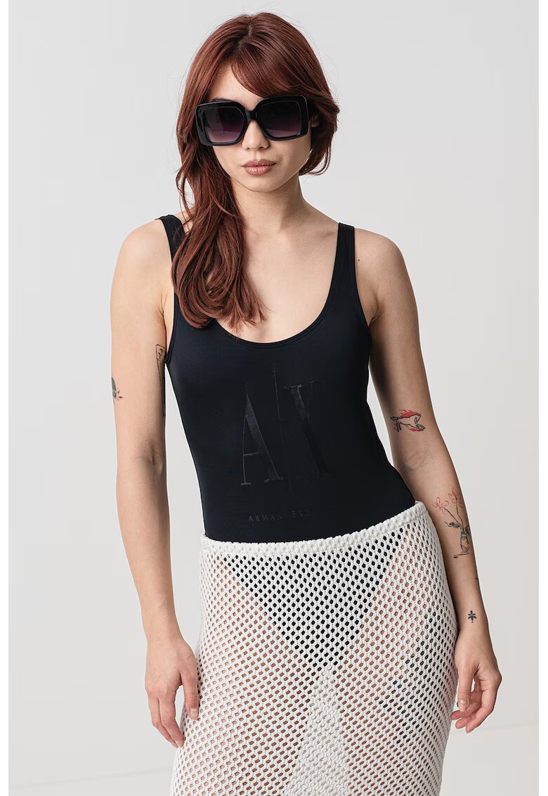 Armani Exchange Costum de baie intreg cu imprimeu logo - Negru