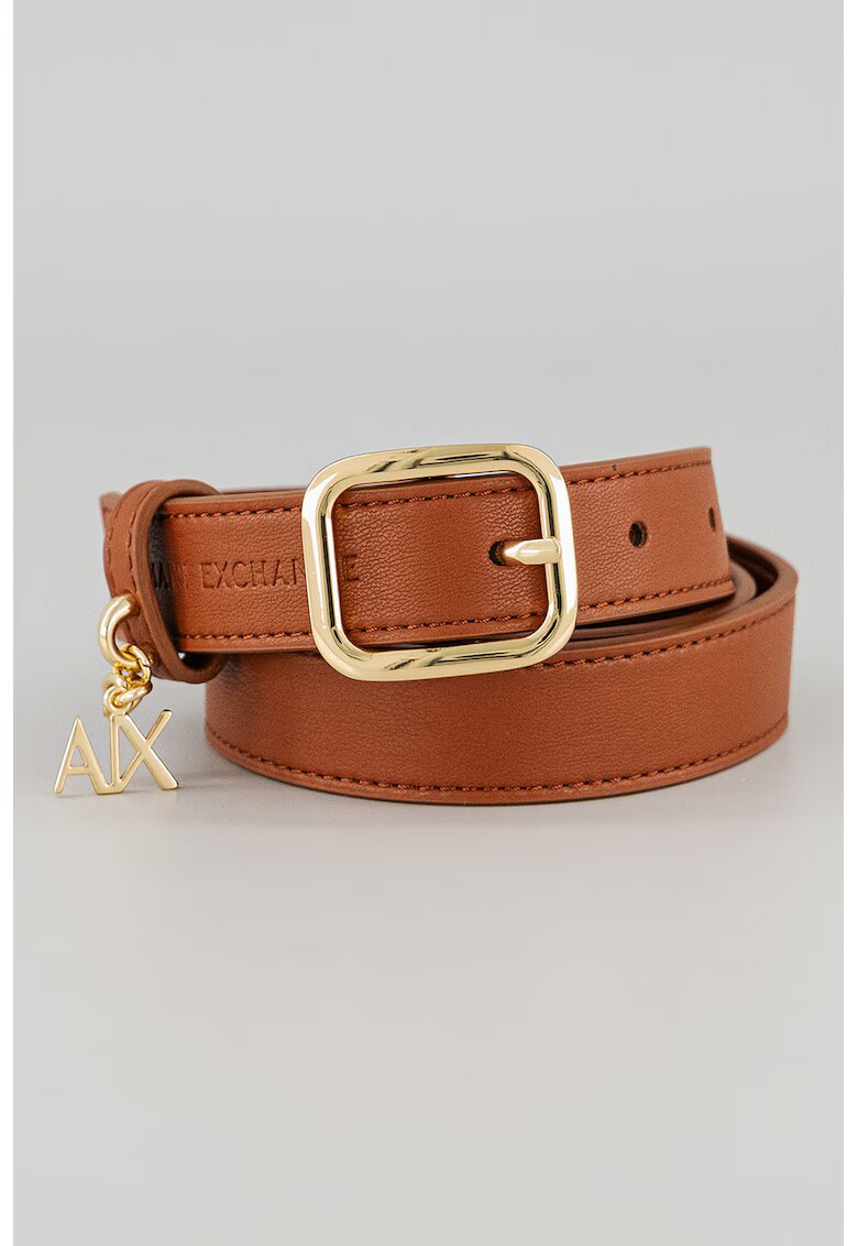 Armani Exchange Curea de piele ecologica cu logo - Maro scortisoara
