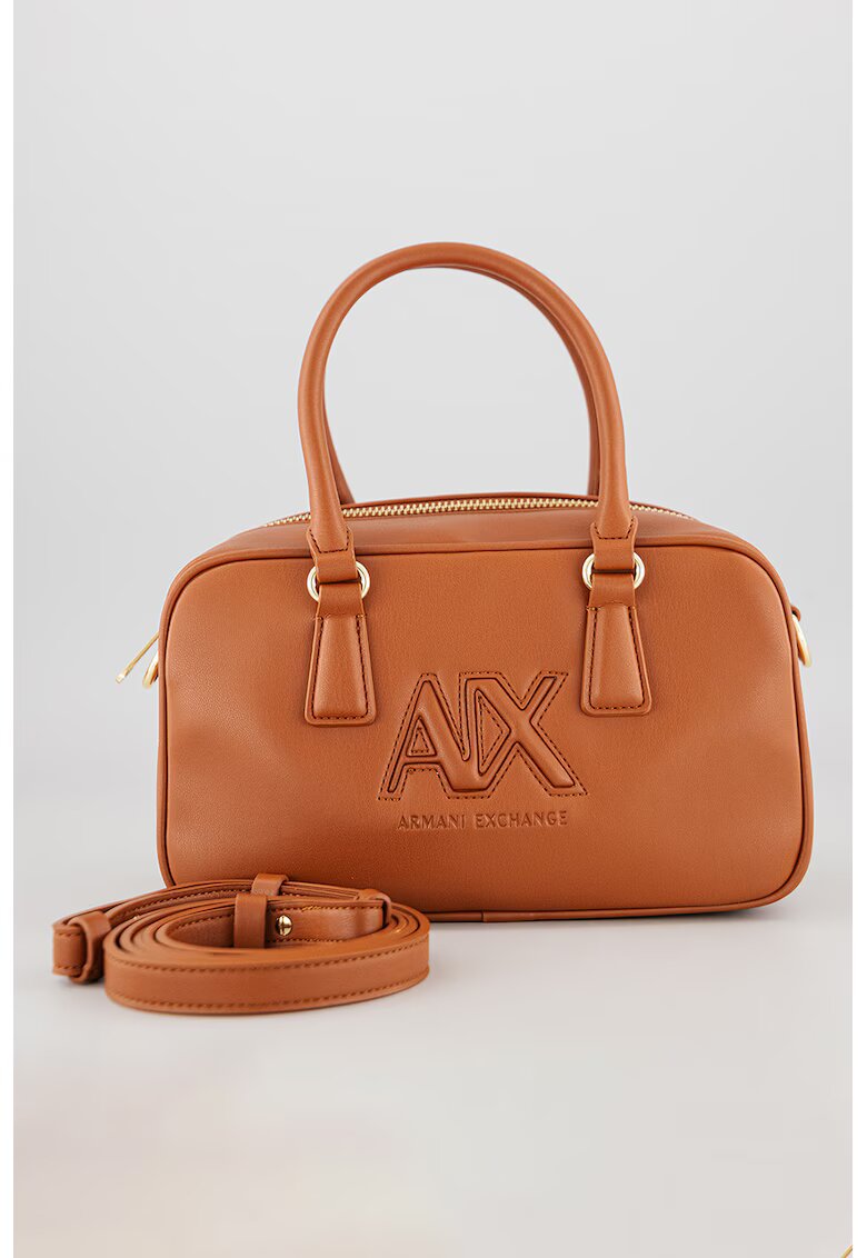 Armani Exchange Geanta cu maner si broderie logo - Maro cognac