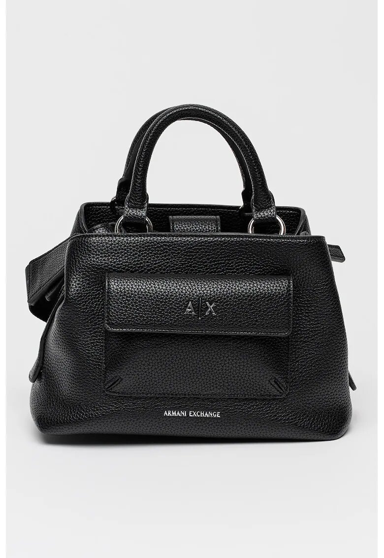 Armani Exchange Geanta de piele ecologica cu bareta de umar si buzunar aplicat - Negru