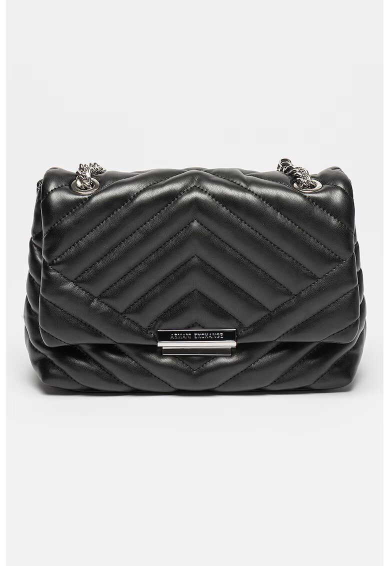 Armani Exchange Geanta matlasata din piele ecologica cu bareta de umar - Negru