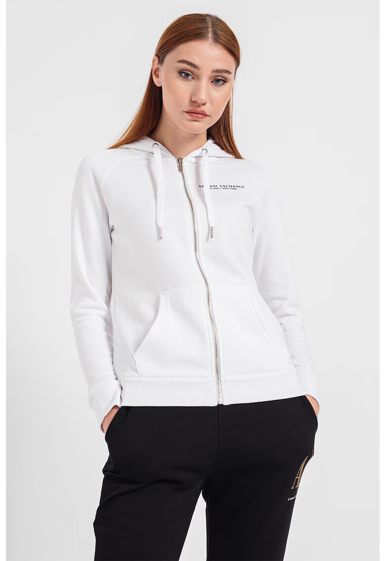 Armani Exchange Hanorac cu fermoar si maneci raglan - Alb optic