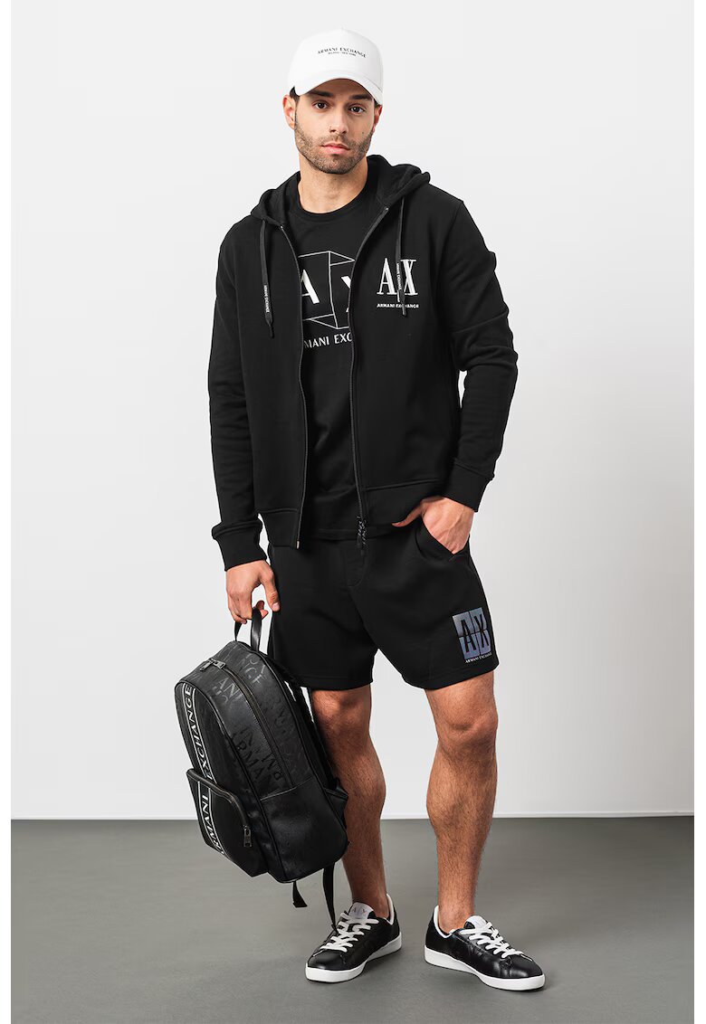 Armani Exchange Hanorac din amestec de bumbac cu logo brodat - Negru