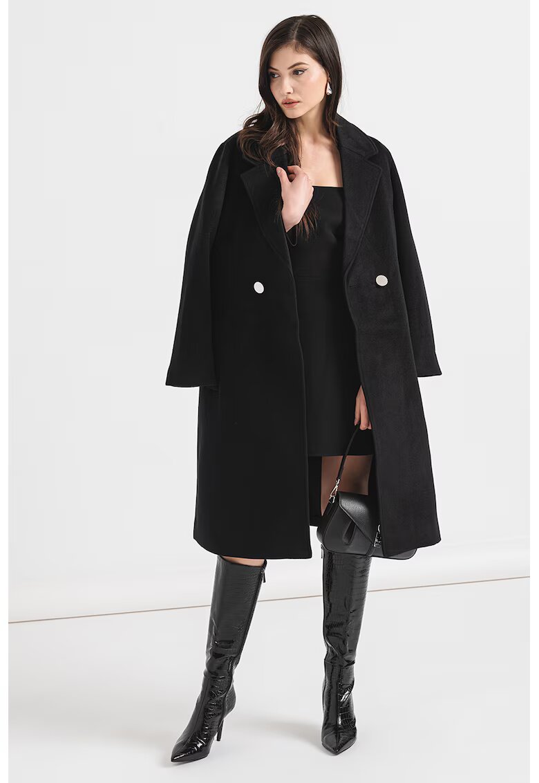Armani Exchange Palton supradimensionat din amestec de lana cu revere decupate - Negru