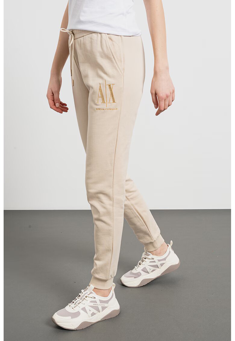 Armani Exchange Pantaloni de trening cu snur de ajustare si broderie logo - Bej