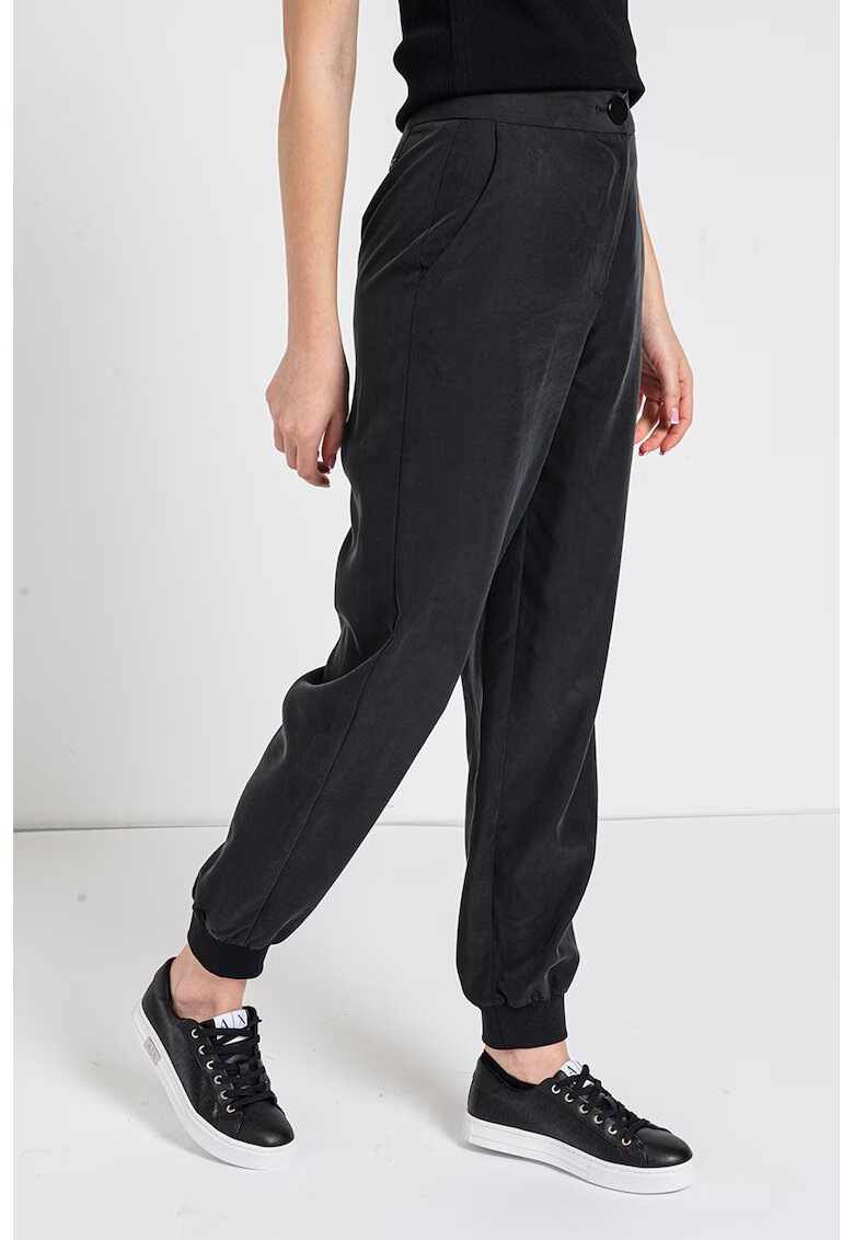 Armani Exchange Pantaloni din amestec de modal cu model uni - Negru stins