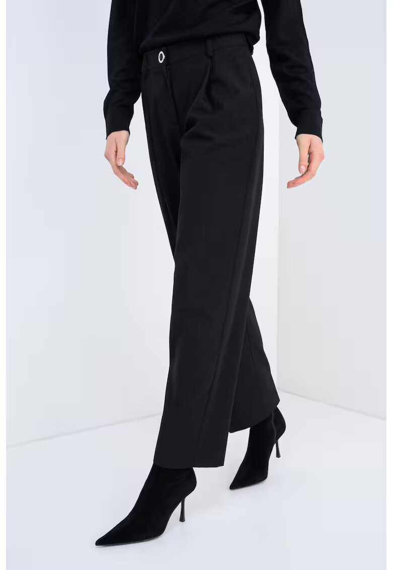 Armani Exchange Pantaloni drepti cu talie inalta si pliuri frontale - Negru