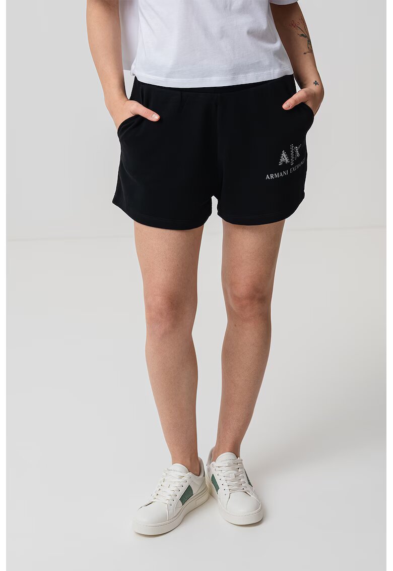 Armani Exchange Pantaloni scurti din bumbac cu logo - Negru/Argintiu