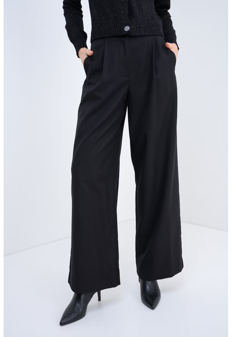 Armani Exchange Pantaloni uni cu talie inalta - Negru